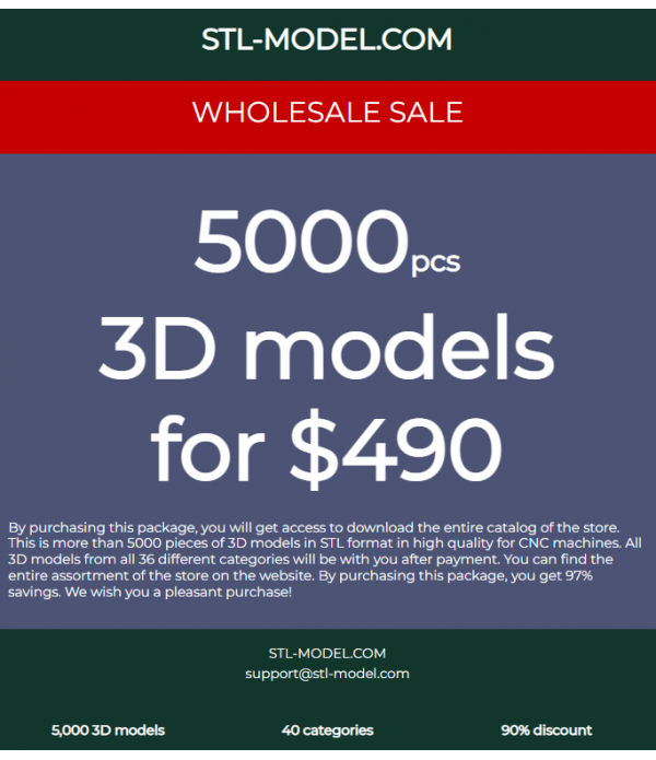 5000 3D models for $490 for CNC machines - wholesale!