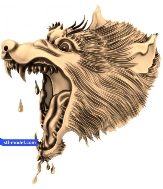 Ferocious Wolf Head 3D Relief