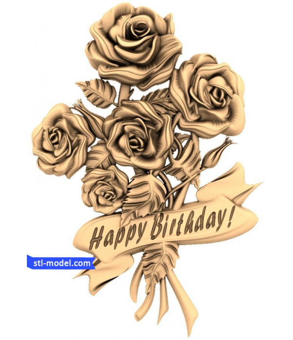 3D Flowers model Rose happy Birthday stl file for CNC Routers