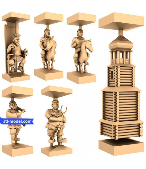 Chess set "Rusichi" | STL - 3D model for CNC