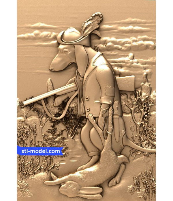 Bas-relief "Dachshund and the huntsman" | STL - 3D model for CNC