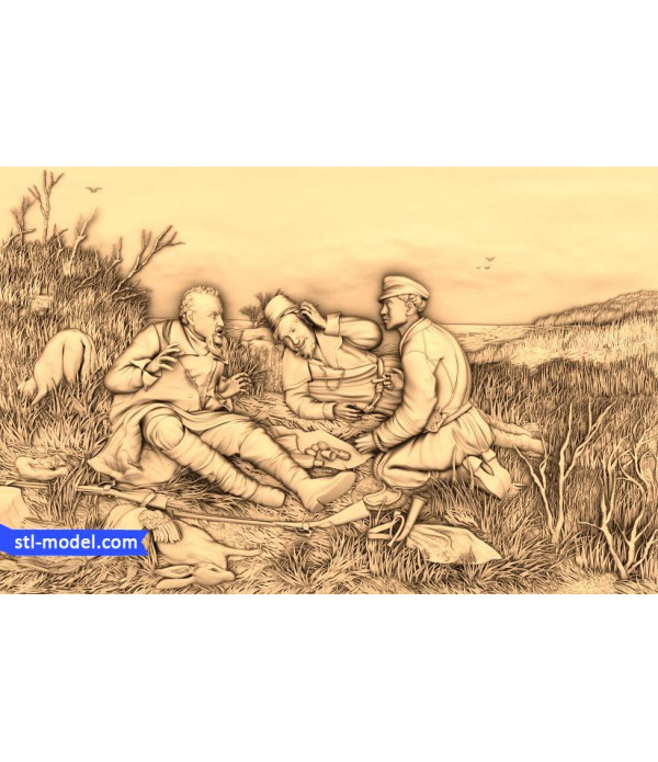 Bas-relief "Hunters at rest" | STL - 3D model for CNC