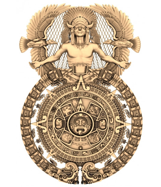 Mayan Calendar and Warrior 3D Relief